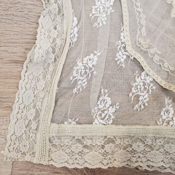 Sheer Mesh Lace Trim Flutter Sleeve Top M Coquette Fairy Whimsical Boho Feminine - Picture 7 of 13